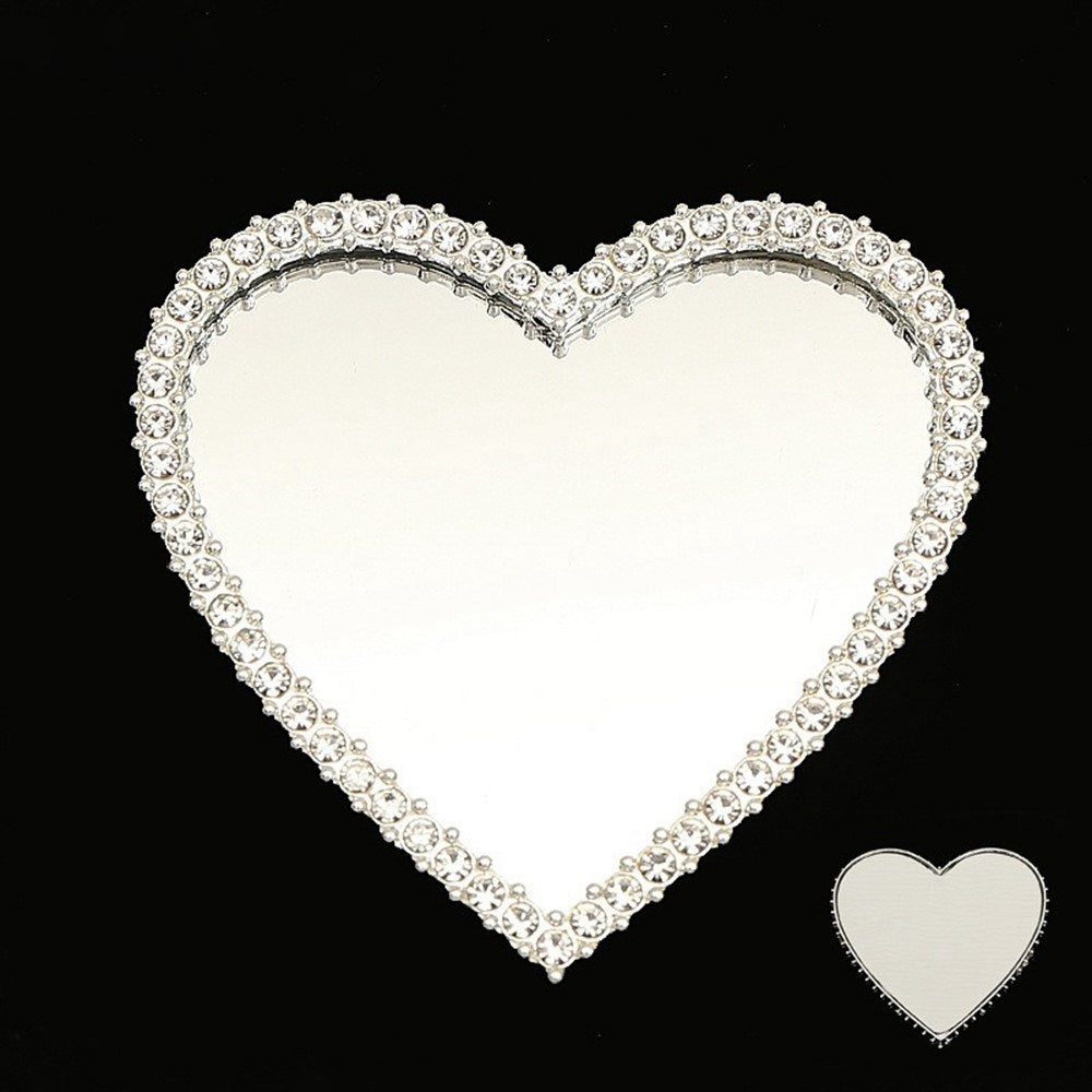 Heart-Shaped Mirror Decoration with Rhinestones for Phone - Silver