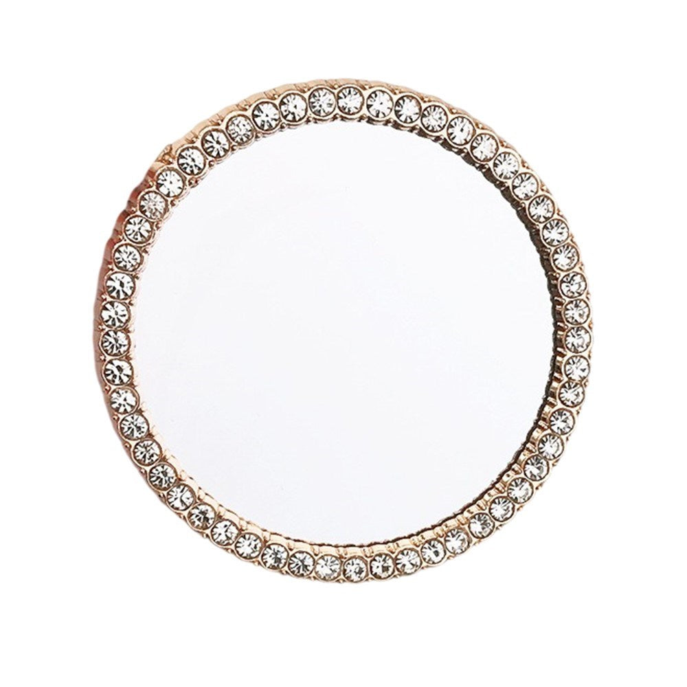 Round Mirror Decoration with Rhinestones for Phone - Gold