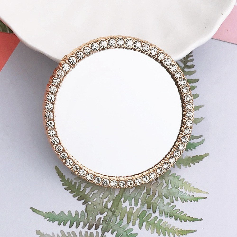 Round Mirror Decoration with Rhinestones for Phone - Gold