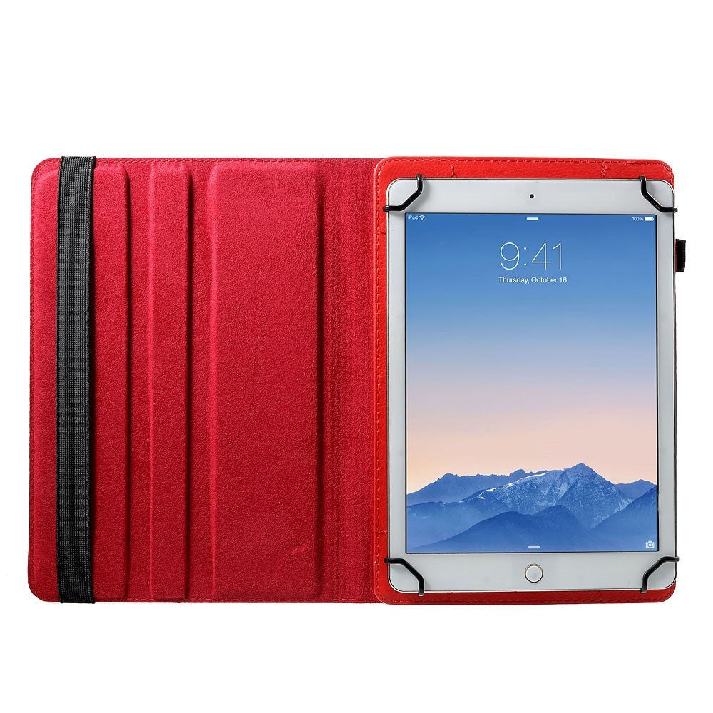 Universal Leather Case w. 360 Degree Stand 9-10.5" Red