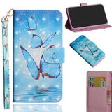 EIDERWOOD iPhone XR Leather Case with Wallet and Strap - Blue Butterfly