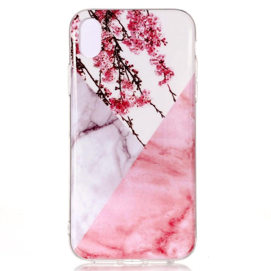 iPhone XR TPU Case Pink Marble And Flowers