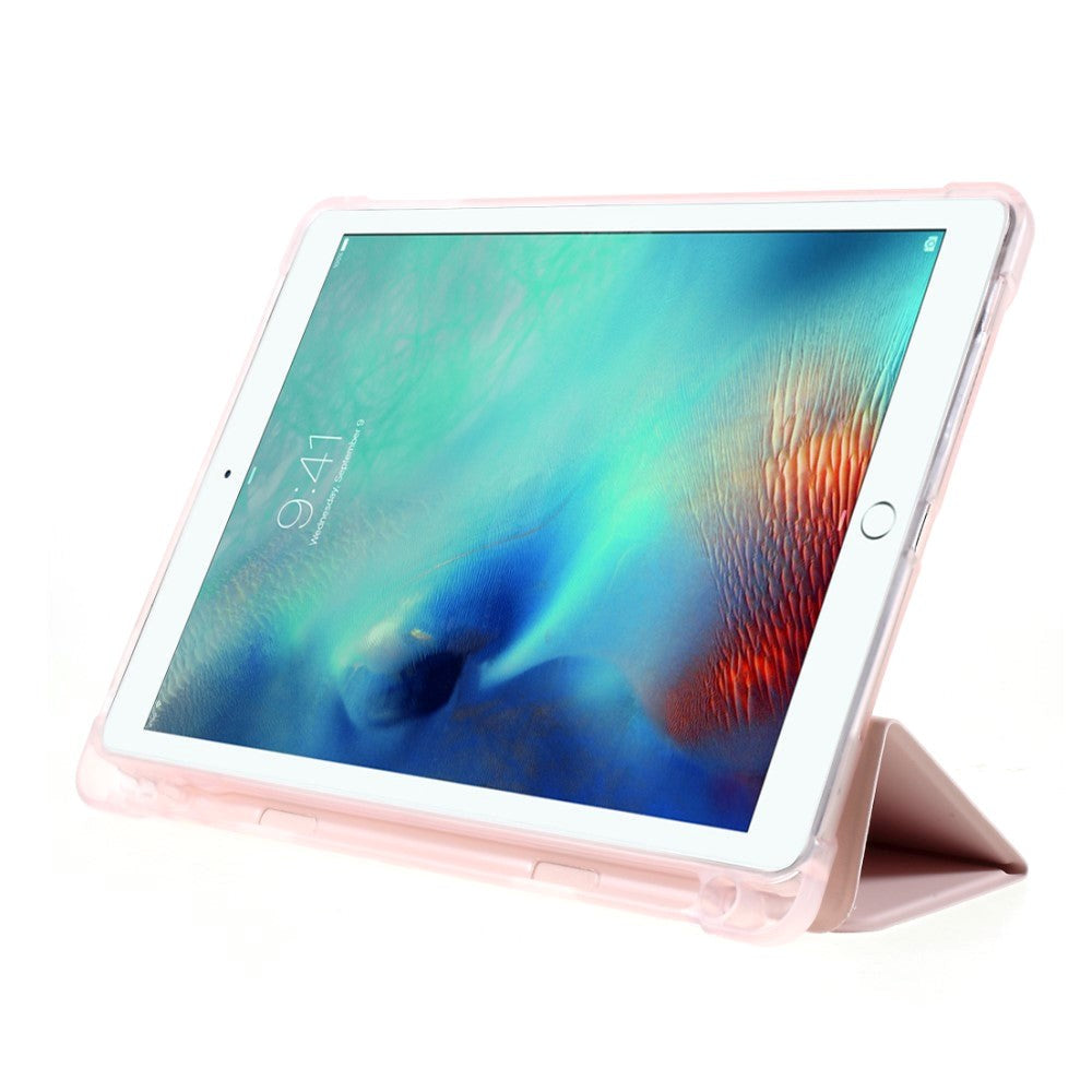 iPad 9.7 (2018-2017) / iPad Air / iPad Air 2 Tri-Fold Leather Case w. Apple Pencil Holder - Pink