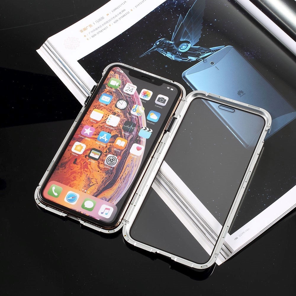 iPhone X / XS 360° Magnetic Case w. Glass front & back - Silver