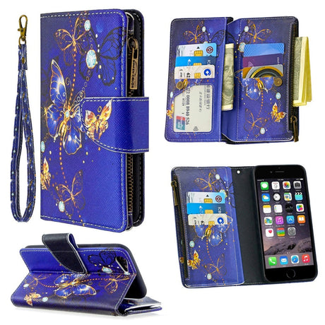 iPhone 6 / 6s Leather Case w. Large Wallet - Gold Butterfly