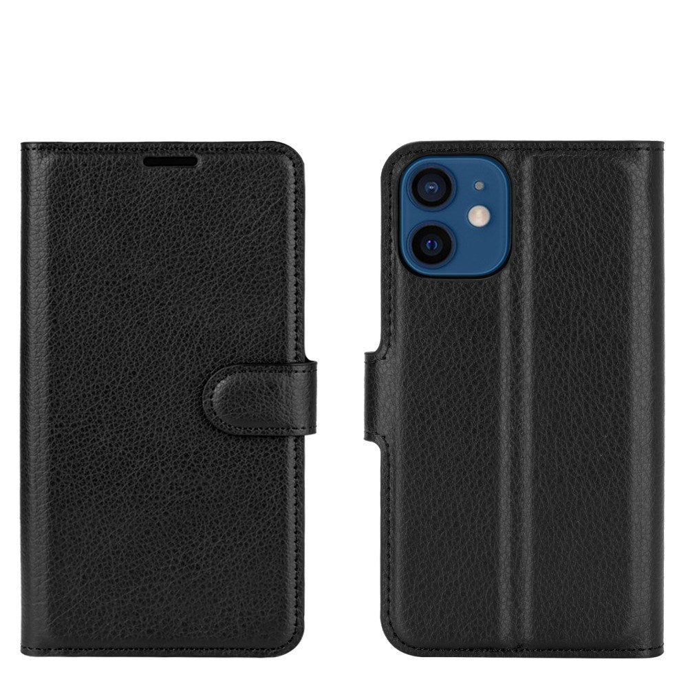 EIDERWOOD iPhone 12 Mini Faux Leather Flip Case with Cardholder & Stand Function - Black