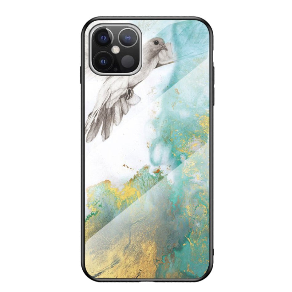 iPhone 12 Pro Max Case w. Glass back - Marble & Doves