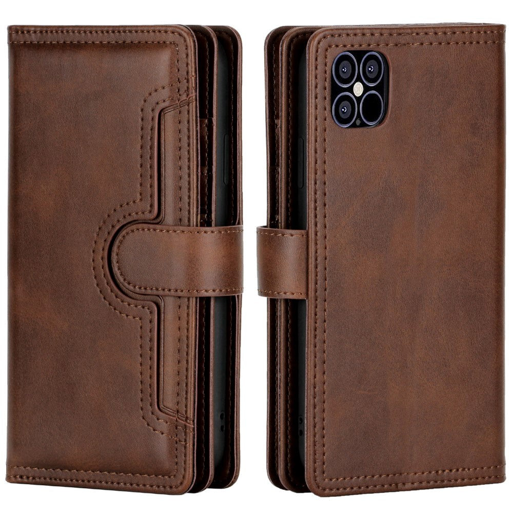 iPhone 12 / 12 Pro Leather Case w. Double Wallet - Dark Brown