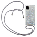 iPhone 12 Pro Max Flexible Plastic Case w. Strap - Silver Glitter