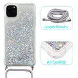 iPhone 12 Pro Max Flexible Plastic Case w. Strap - Silver Glitter