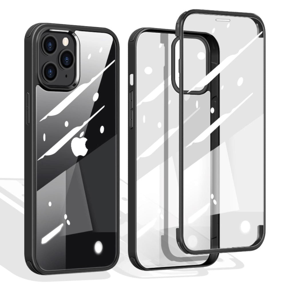 iPhone 12 - 12 Pro 360° Hybrid Case w. Glass Back and Front - Black *