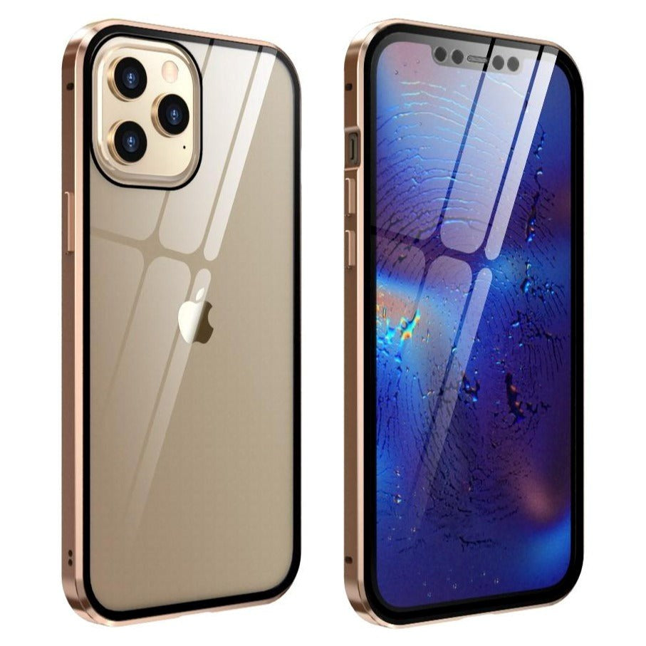 iPhone 12 / 12 Pro 360° Magnetic Case w. Glass Back and Front - Gold