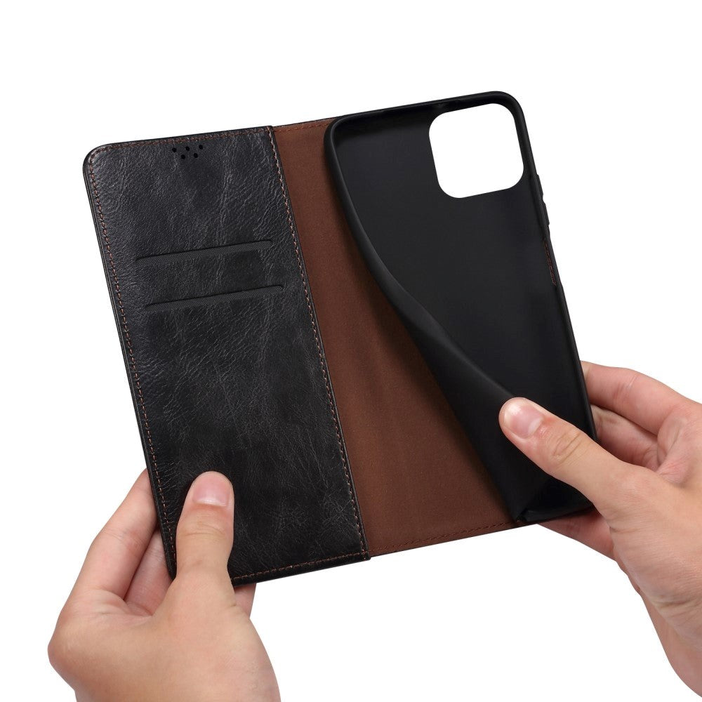 iPhone 13 Top Button Leather Wallet Case - Black