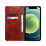 iPhone 13 Top Button Leather Wallet Case - Brown