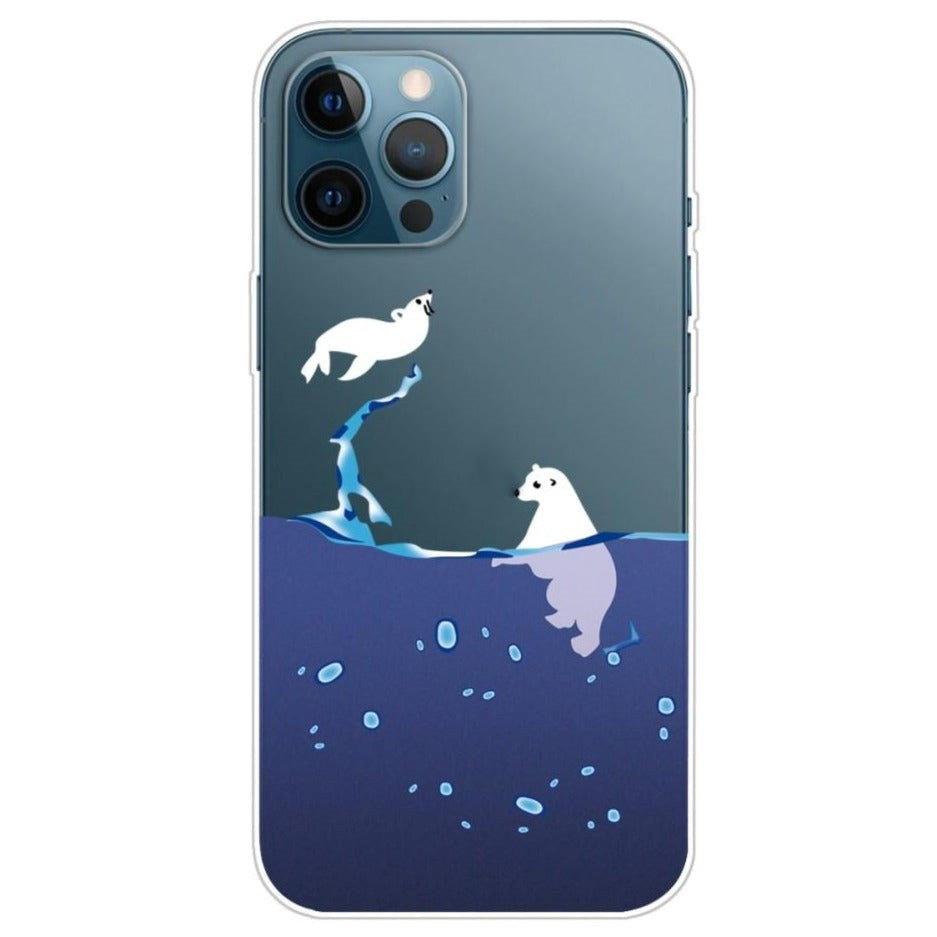 iPhone 13 Pro Max Flexible Plastic Case - Transparent / Polar Bear and Seal