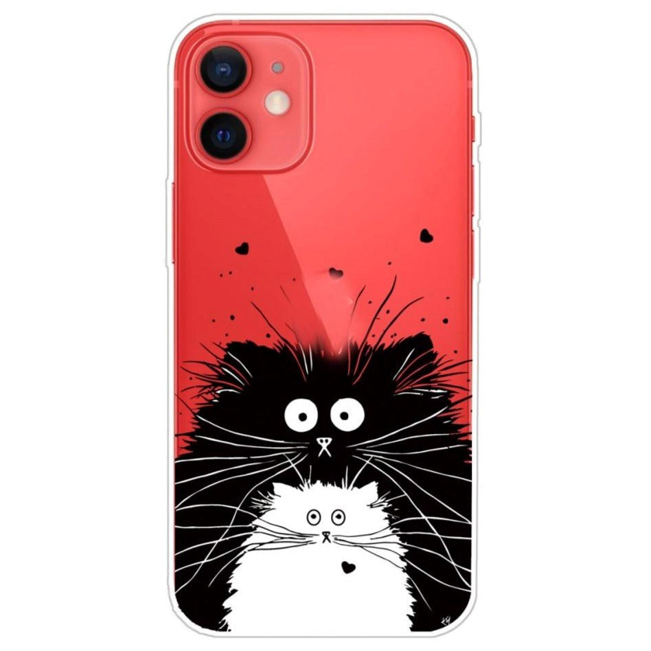 iPhone 13 Mini Flexible Transparent Plastic Case - Transparent / Two Cats