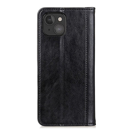 iPhone 13 Mini Litchi Leather Wallet Case - Black