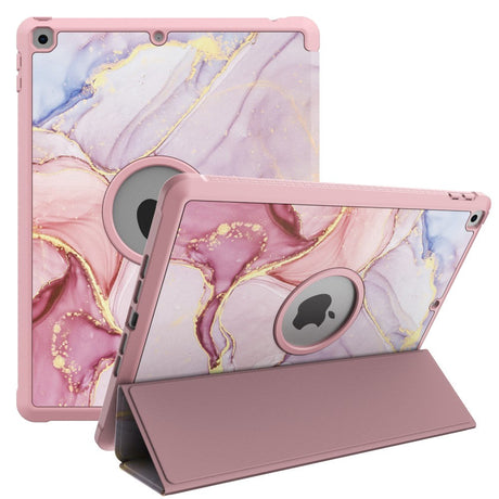 iPad 10.2" (2021 / 2020 / 2019) Tri-Fold Leather Case w. Pencil Holder - Pink Marble