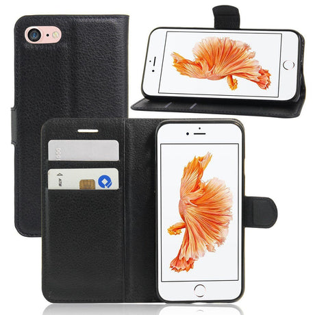 iPhone SE (2022 / 2020) / 8 / 7 Phone Wallet Case Soft Pouch Leather Black