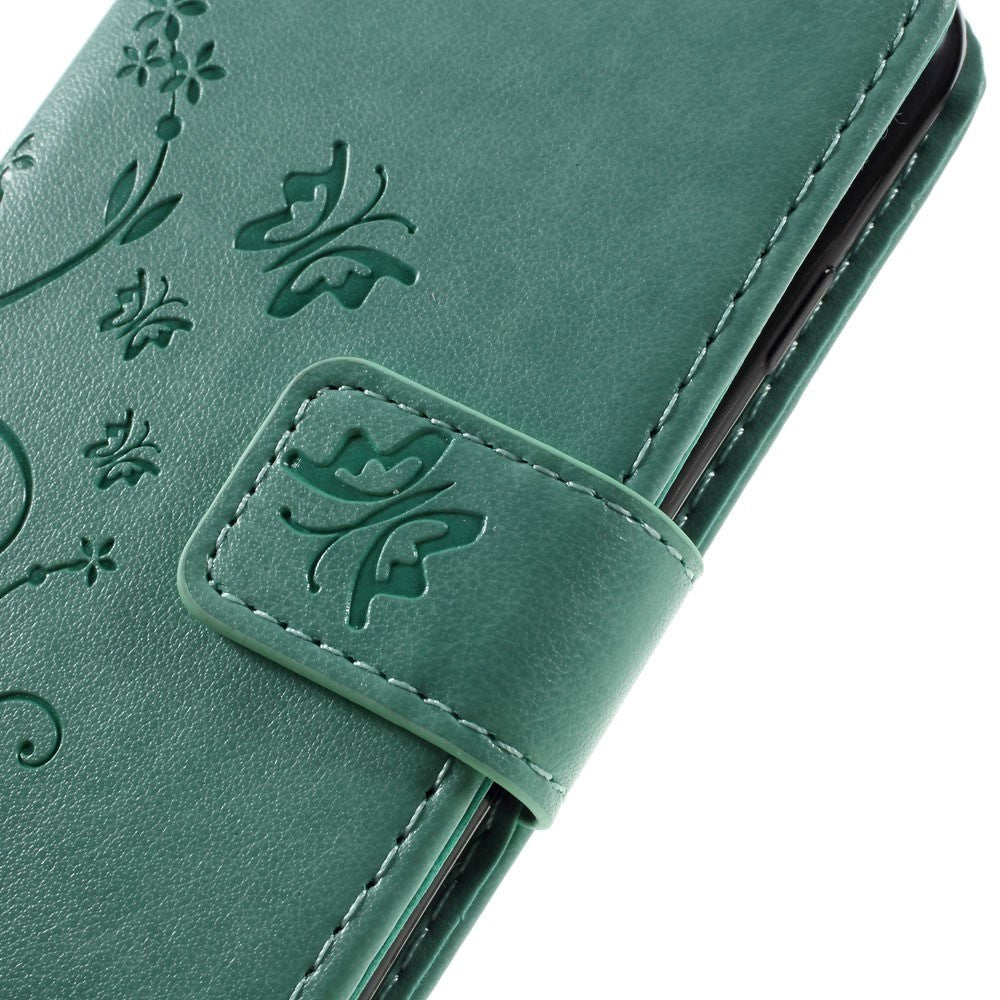 iPhone SE (2022 / 2020) / 8 / 7 Butterflies Leather Wallet Case Green