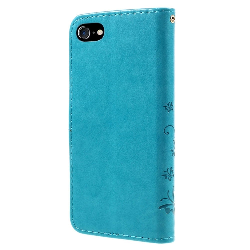 iPhone SE (2022/2020)/8/7 Butterflies Leather Wallet Case - Blue