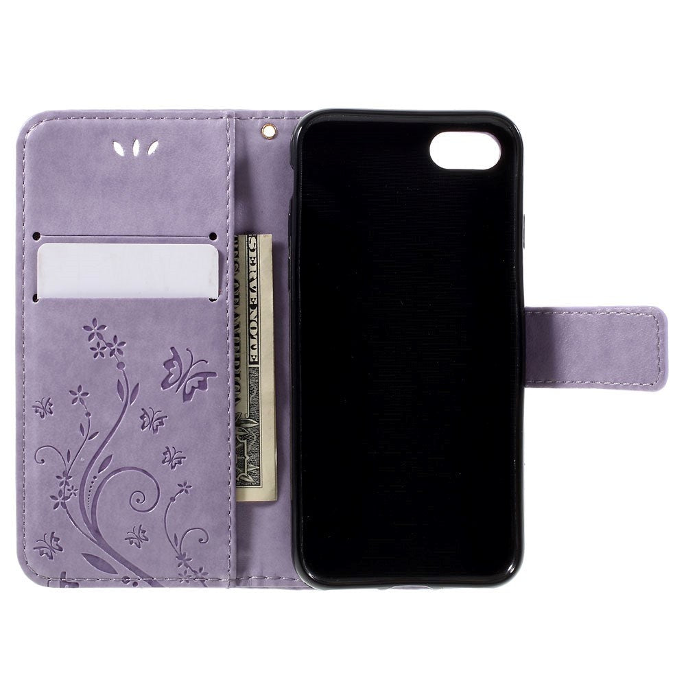 iPhone SE (2022 / 2020) / 8 / 7 Butterflies Leather Wallet Case Purple