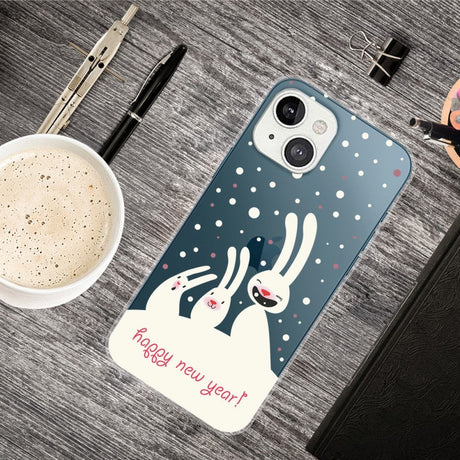 iPhone 13 Plastic Christmas Case - Snow Bunnies - Transparent