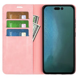 iPhone 14 Pro Leather Wallet Flip Case & Magnetic Lock - Pink