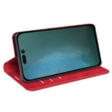 iPhone 14 Pro Leather Wallet Flip Case & Magnetic Lock - Red