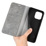 iPhone 14 Pro Leather Wallet Flip Case & Magnetic Lock - Grey