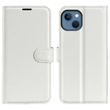 iPhone 14 PU Litchi Leather Flip Case with Wallet & Stand Function - White