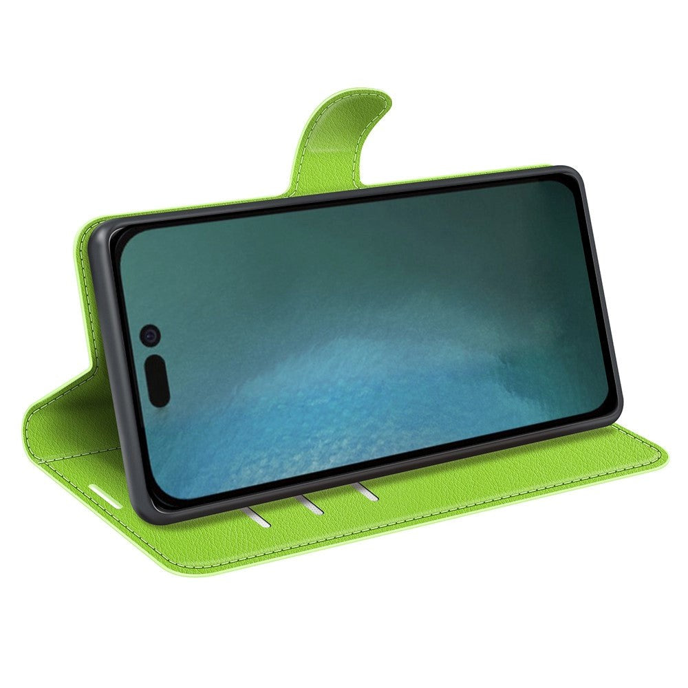 iPhone 14 PU Litchi Leather Flip Case with Wallet & Stand Function - Green