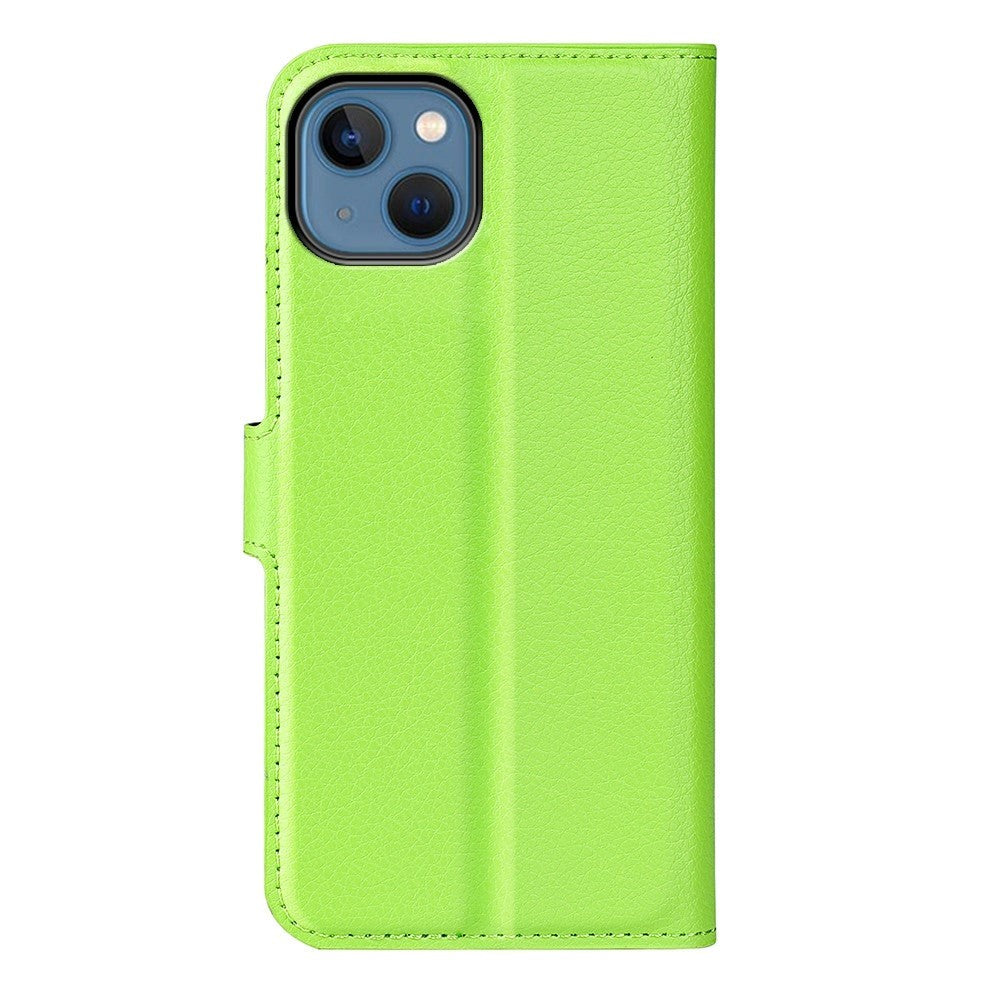 iPhone 14 PU Litchi Leather Flip Case with Wallet & Stand Function - Green