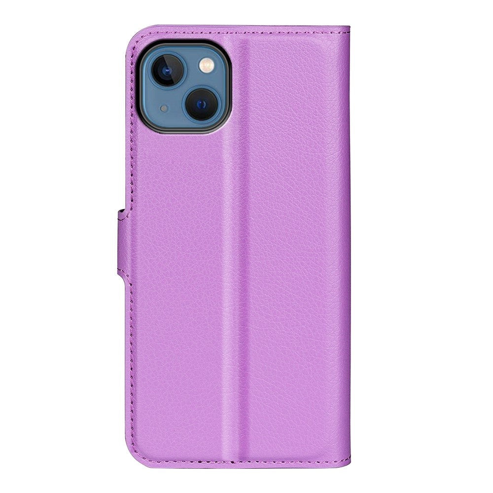 iPhone 14 PU Litchi Leather Flip Case with Wallet & Stand Function - Purple