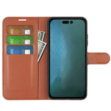 iPhone 14 PU Litchi Leather Flip Case with Wallet & Stand Function - Brown