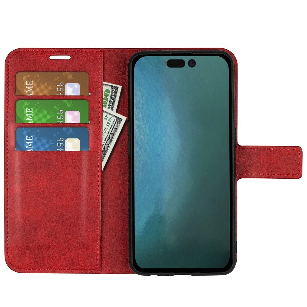 iPhone 14 Plus Leather Cover w. Card Holder & Magnetic Closure - Red