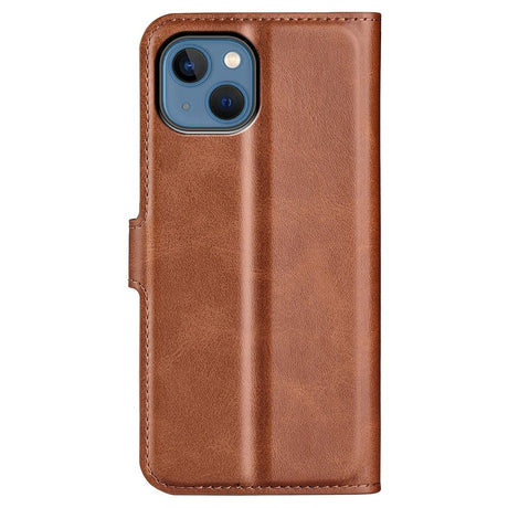 iPhone 14 Plus Leather Cover w. Card Holder & Magnetic Closure - Light Brown