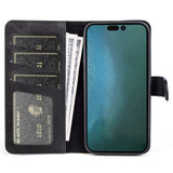 iPhone 14 Plus Leather Flip case with Card Holder - Black / Brown