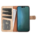 iPhone 14 Plus Leather Flip case with Card Holder - Brown / Beige