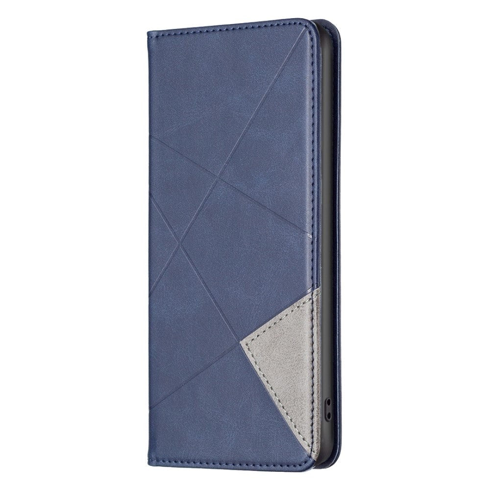 iPhone 14 Plus Leather Flip Case w. Geometric Lines - Blue