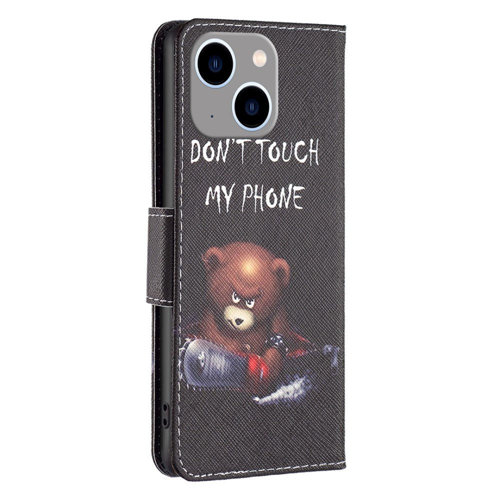 iPhone 14 Plus Leather Wallet Case & Print - "Don't Touch My Phone Bear"