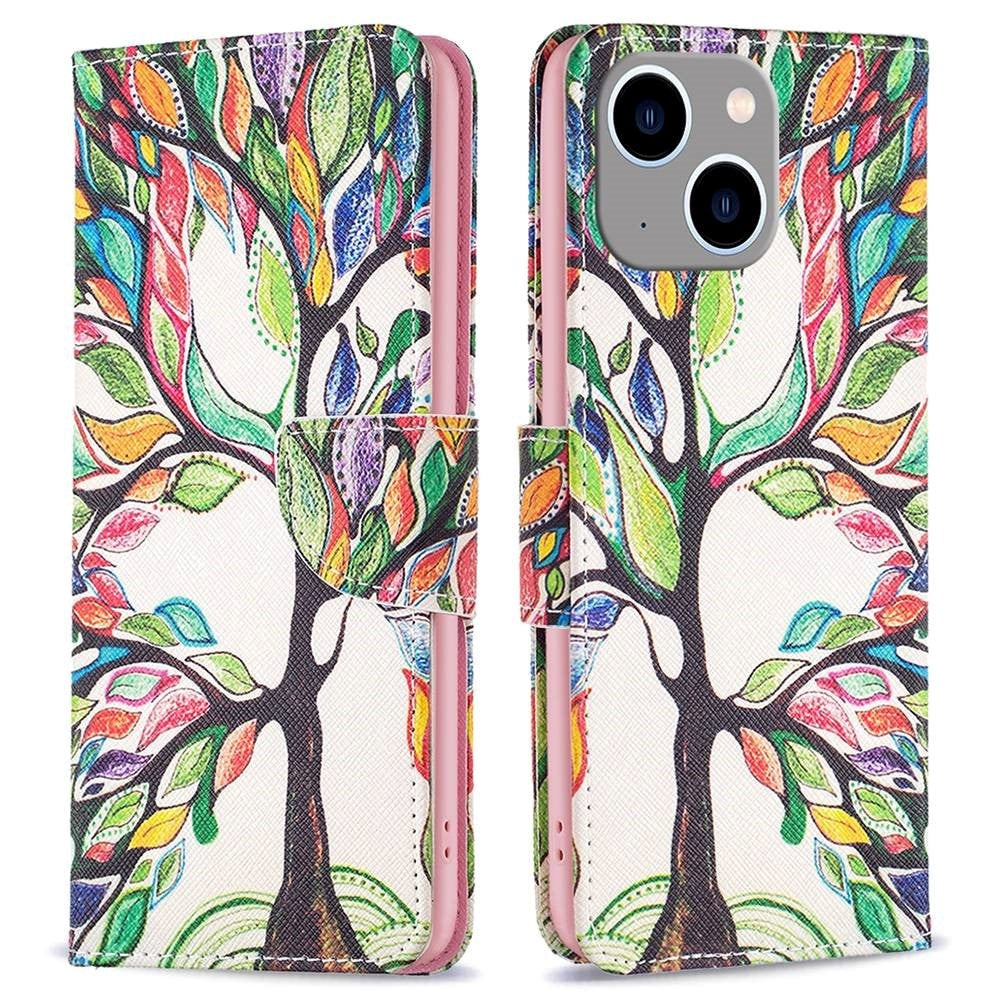 iPhone 14 Plus Leather Wallet Case & Print - Colorful Tree