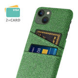 iPhone 14 Plus Fabric Covered Plastic Back Case with Card Holder - Green