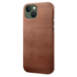 iPhone 14 Leather Coated Plastic Case - Dark Brown