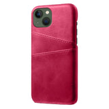 iPhone 14 Plus Leather Coated Plastic Case with Card Holder - Pink