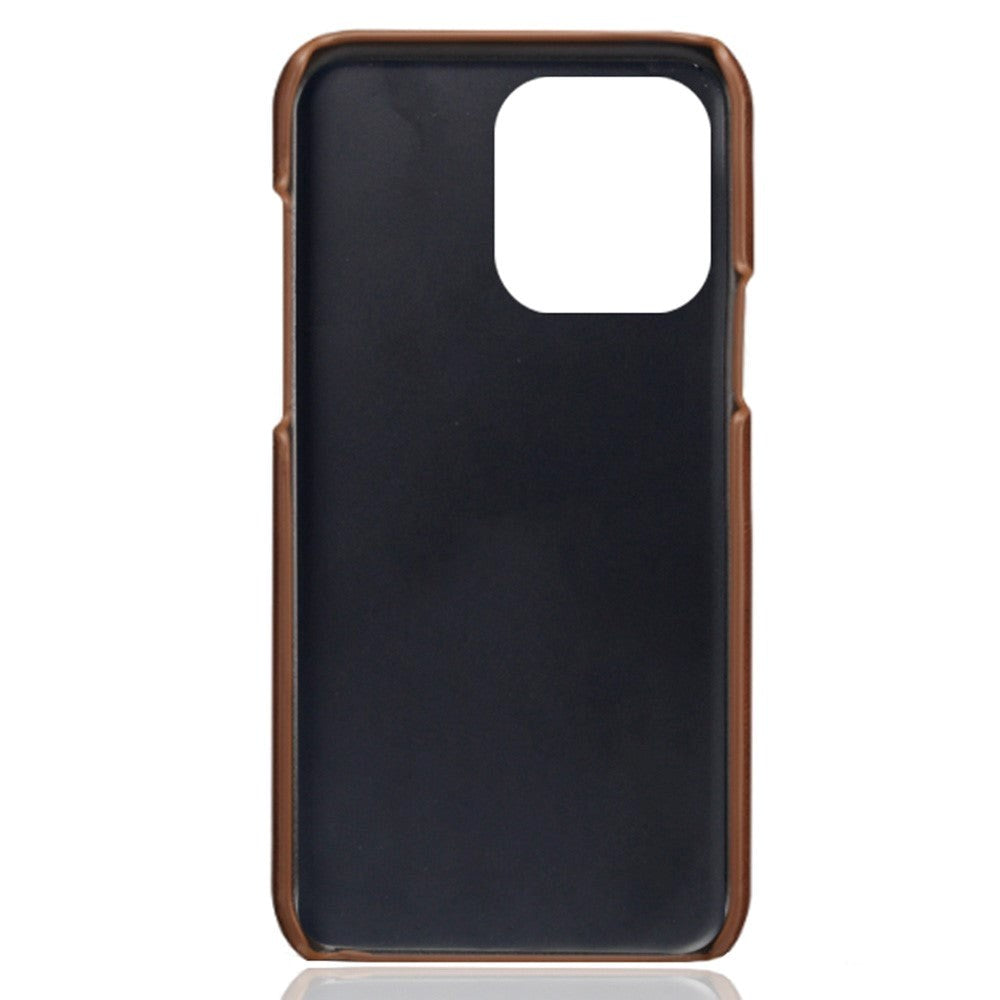 iPhone 14 Pro Leather Coated Plastic Case with Card Holder - Brown