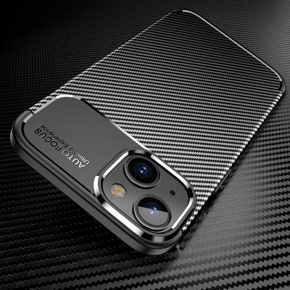 iPhone 14 Plus Carbon Fiber Flexible Plastic Case - Black