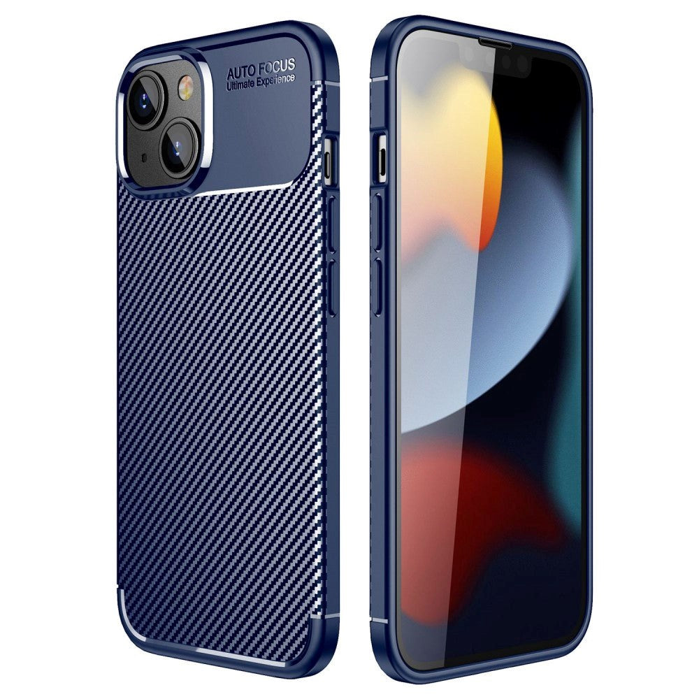 iPhone 14 Plus Carbon Fiber Flexible Plastic Case - Blue