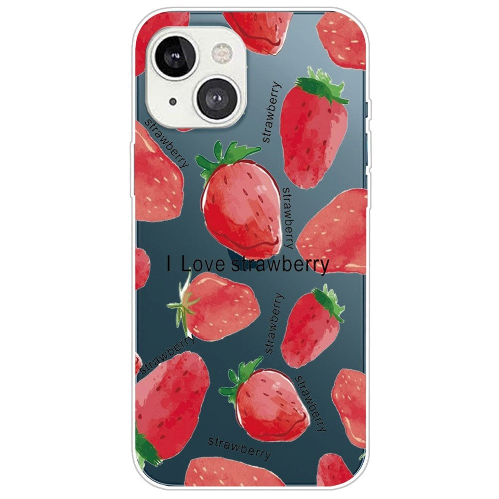 iPhone 14 Plus Flexible Back Case in TPU Plastic - Transparent with Strawberry