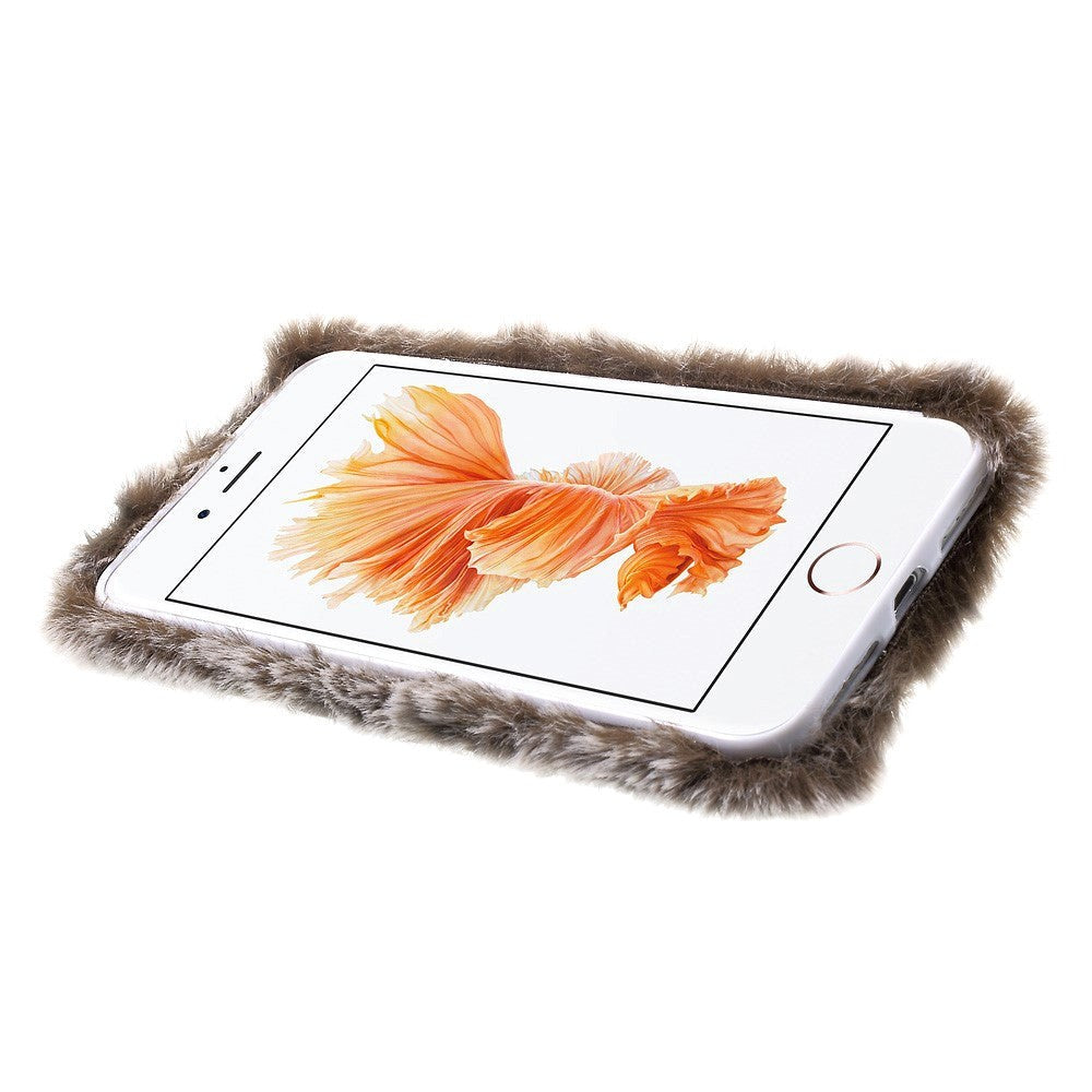 iPhone 8 Plus / 7 Plus Rabbit Fur Case Grey Brown